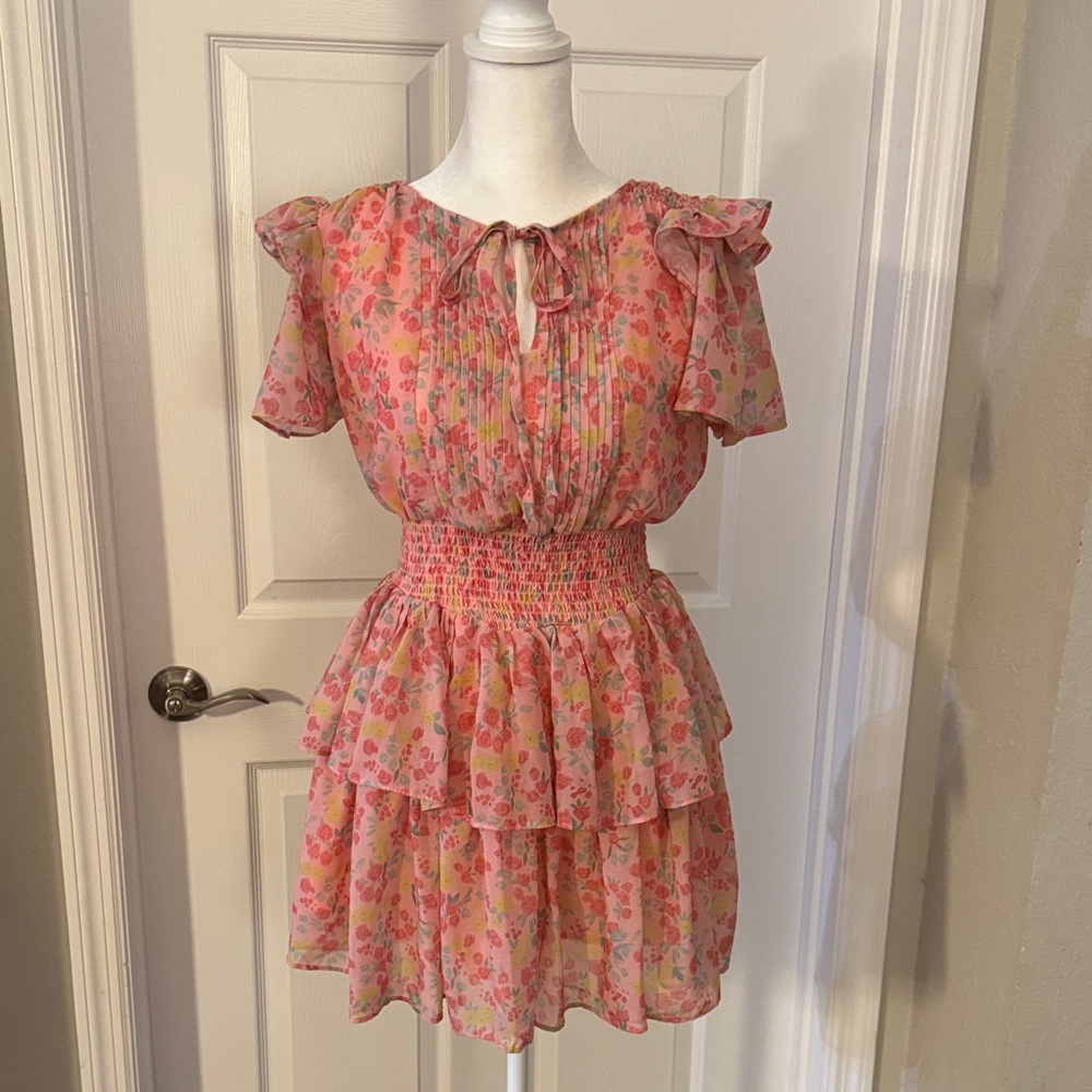 Pink Floral Ruffle Dress